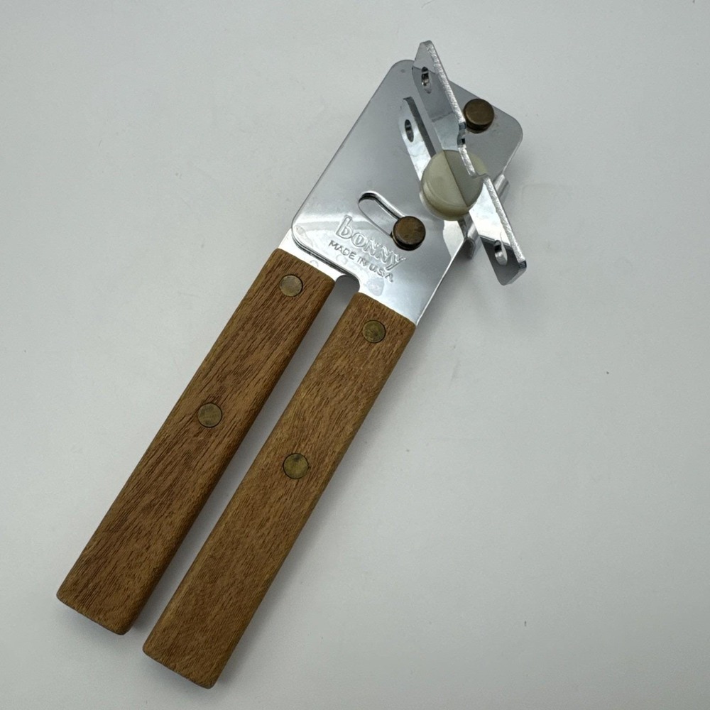 Vintage‎ Bonny Dual Wood Handle Can Opener Made In USA Manual Retro Kitchen